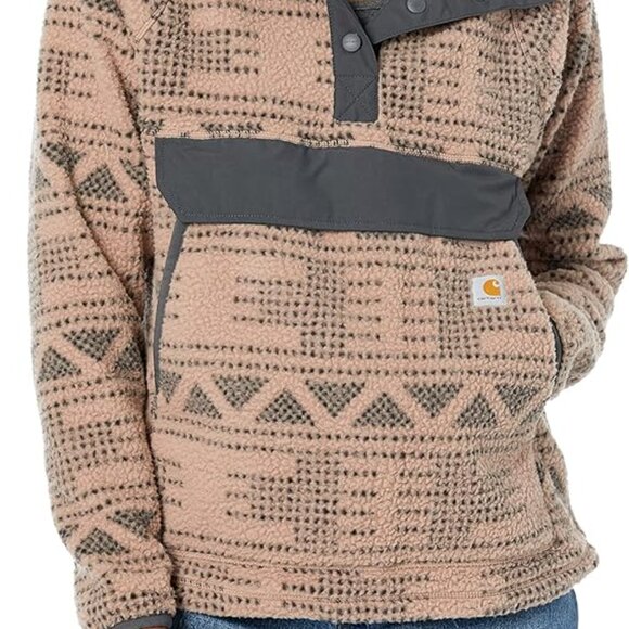Carhartt  Women's Fleece Pullover XXL (20) Relaxed Fit Warm Taupe Geo Aztec NWT - Picture 2 of 2